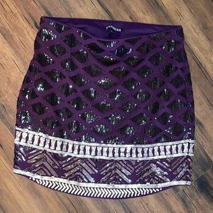 Express Size Small Purple Sequin Aztec Printed Sequin Lined Mini Skirt